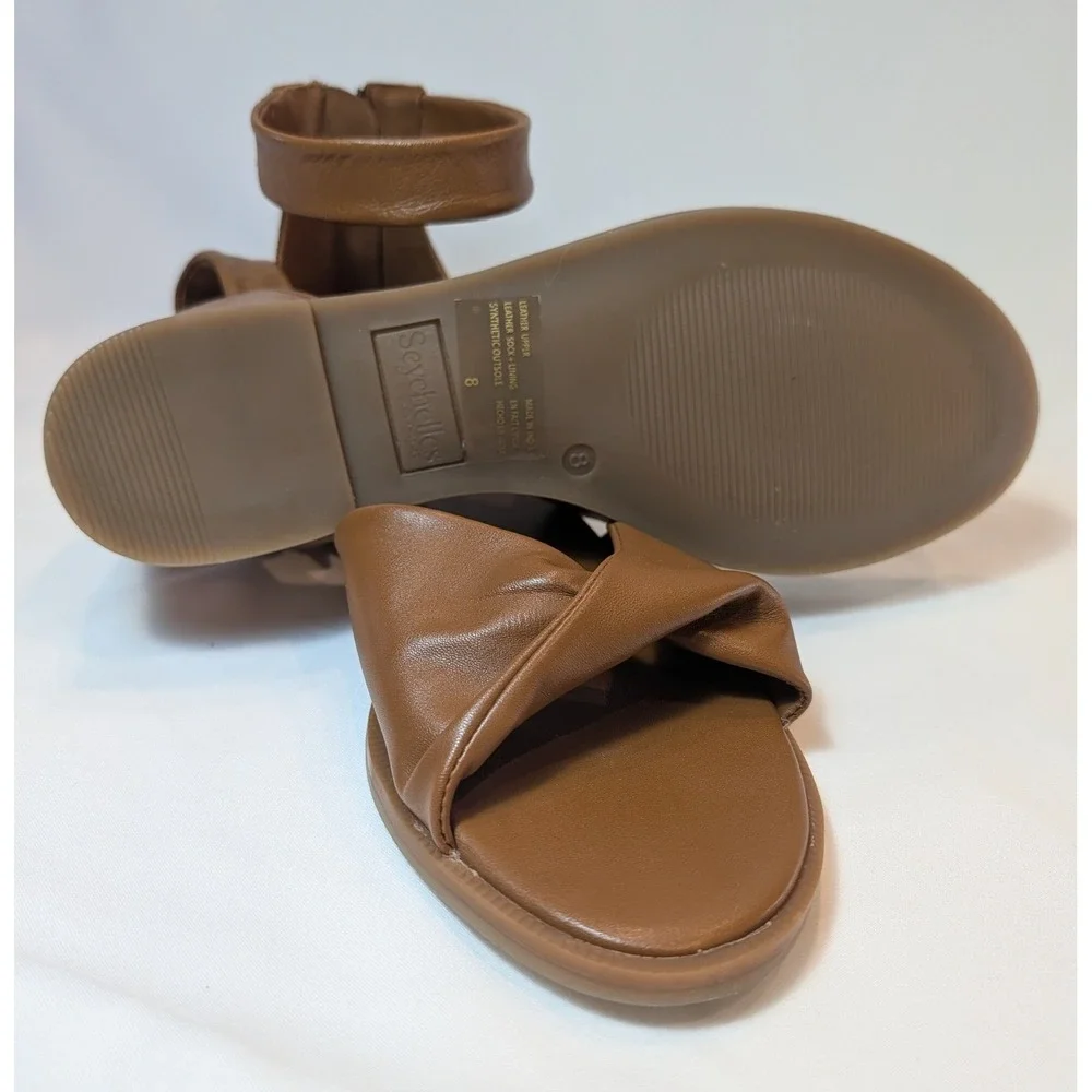 Seychelles Brown Leather Ankle-Strap Flat Sandals